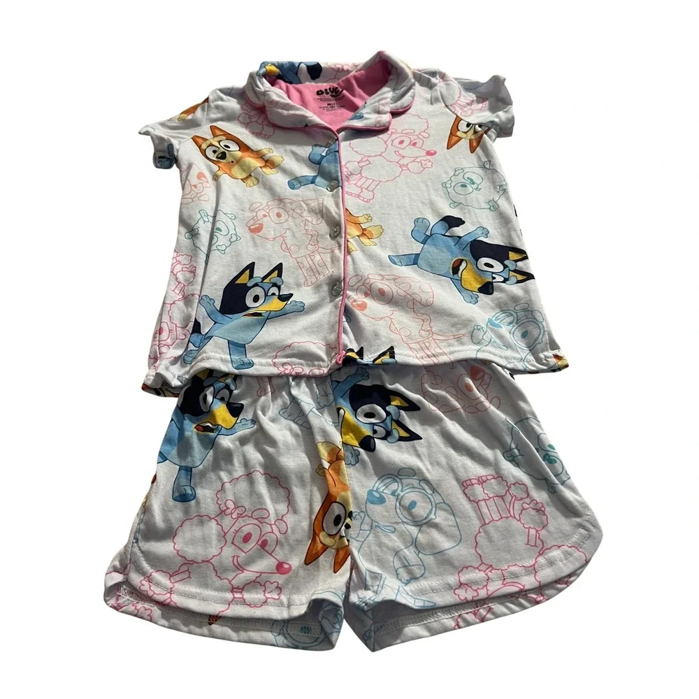 Bluey Girls Pajama Set Short Sleeve Button Down Shirt and Shorts Size M 8 Pink